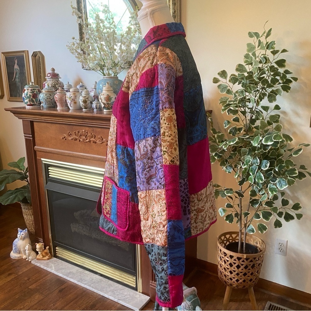 Vintage Tantrums Collection Silk Boho Patchwork Jacket • Size M • EUC - Picture 5 of 7